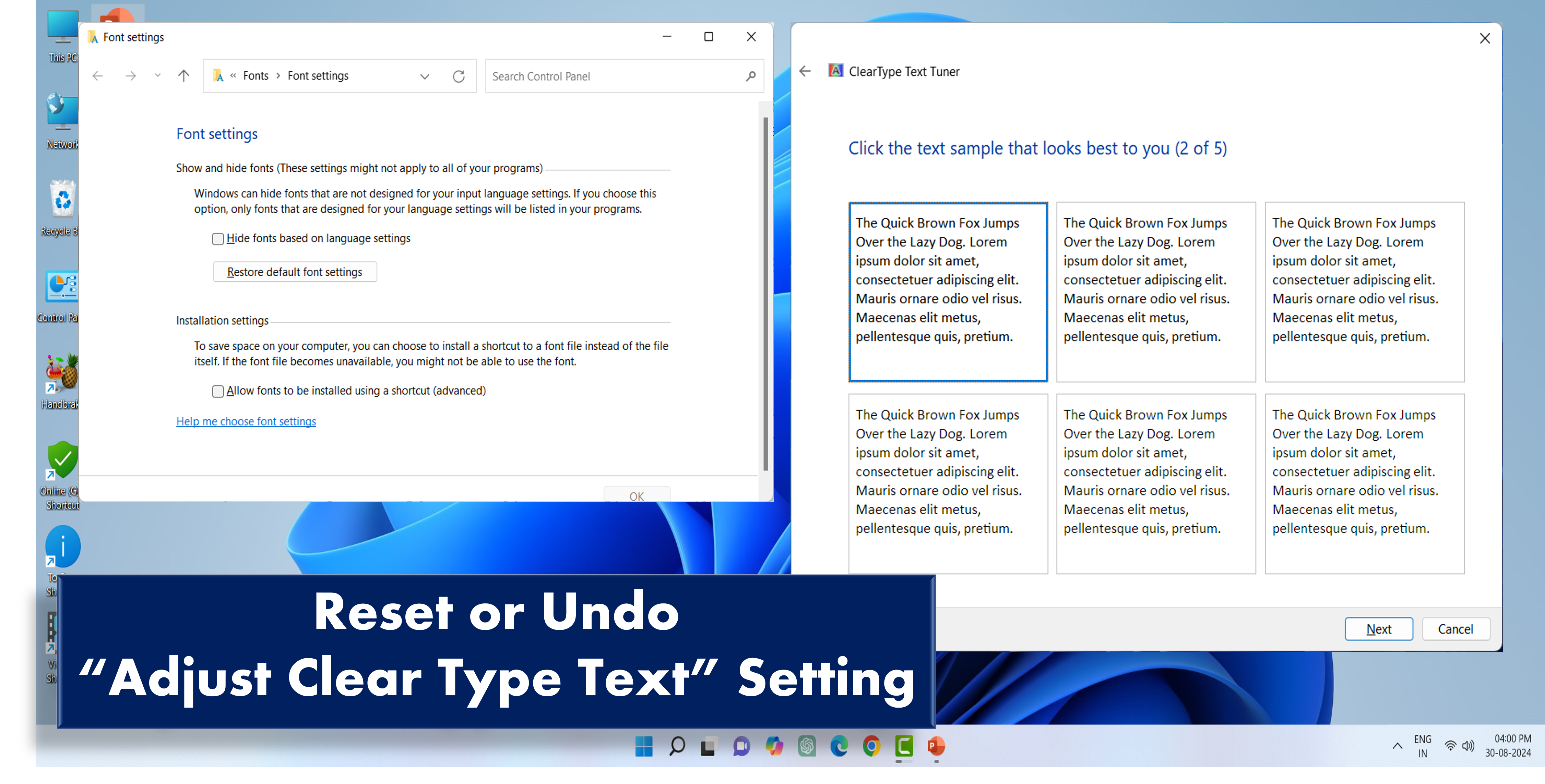 How to reset adjust ClearType text