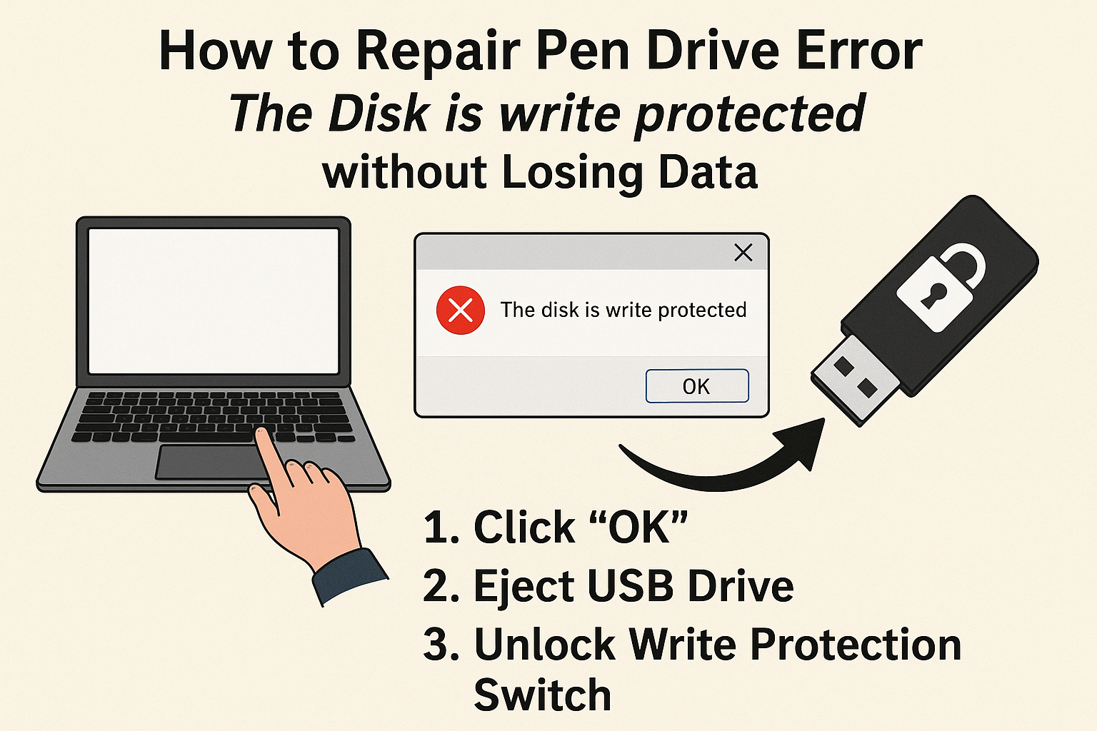 How to Repair Pen Drive Error The Disk is Write Protected Without Losing Data?