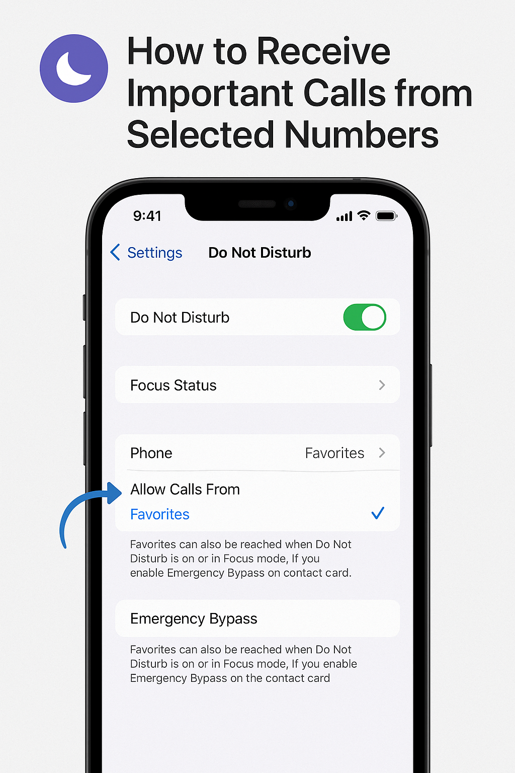 How to Receive Important Calls from selected Numbers even iPhone Is Set on Silent mode and Do Not Disturb?